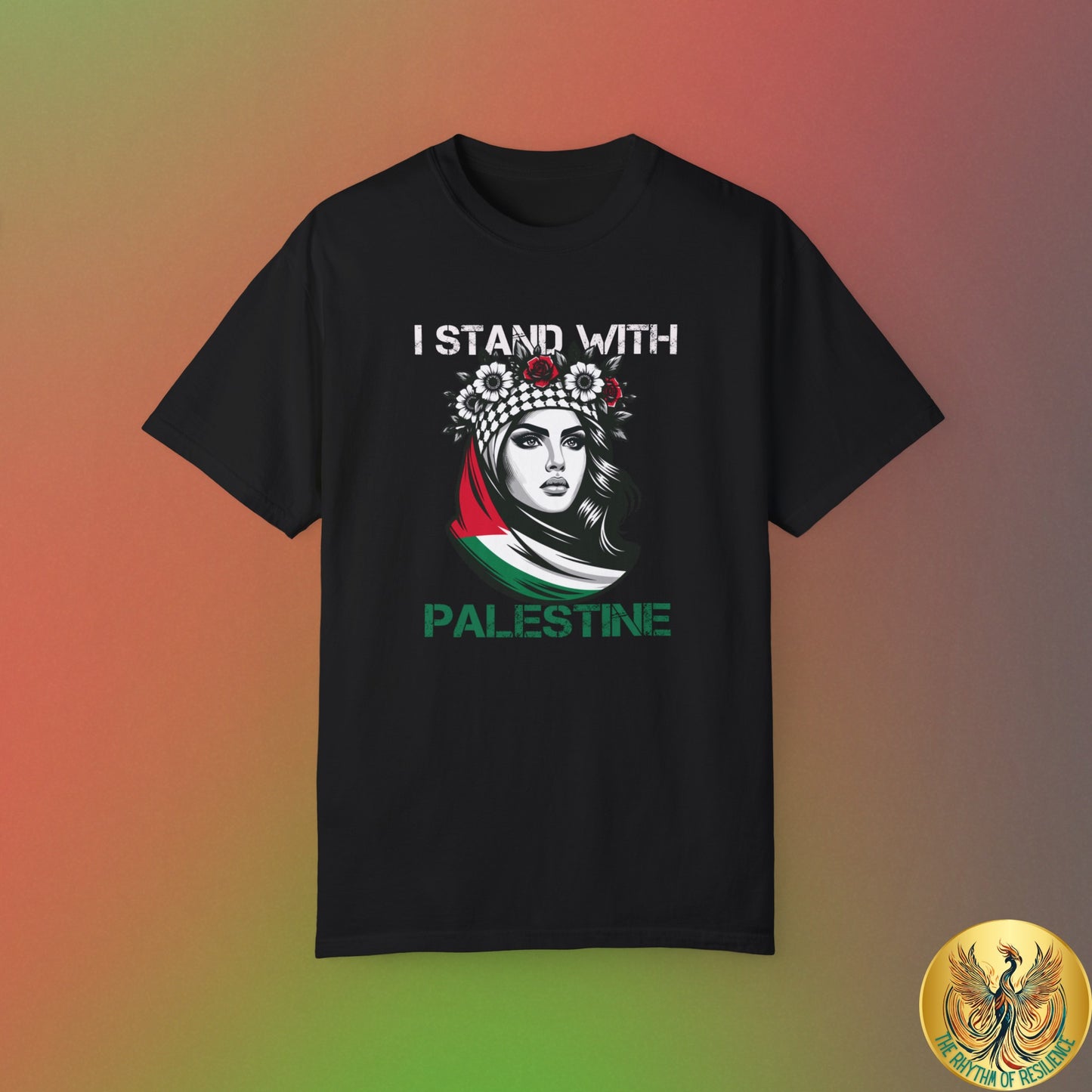 Unisex Garment-Dyed T-shirt, Palestine Flag, Resist, Arabic, Support the Cause in Style, Kuffiyeh, Keffiyeh, Resistance, Free Palestine