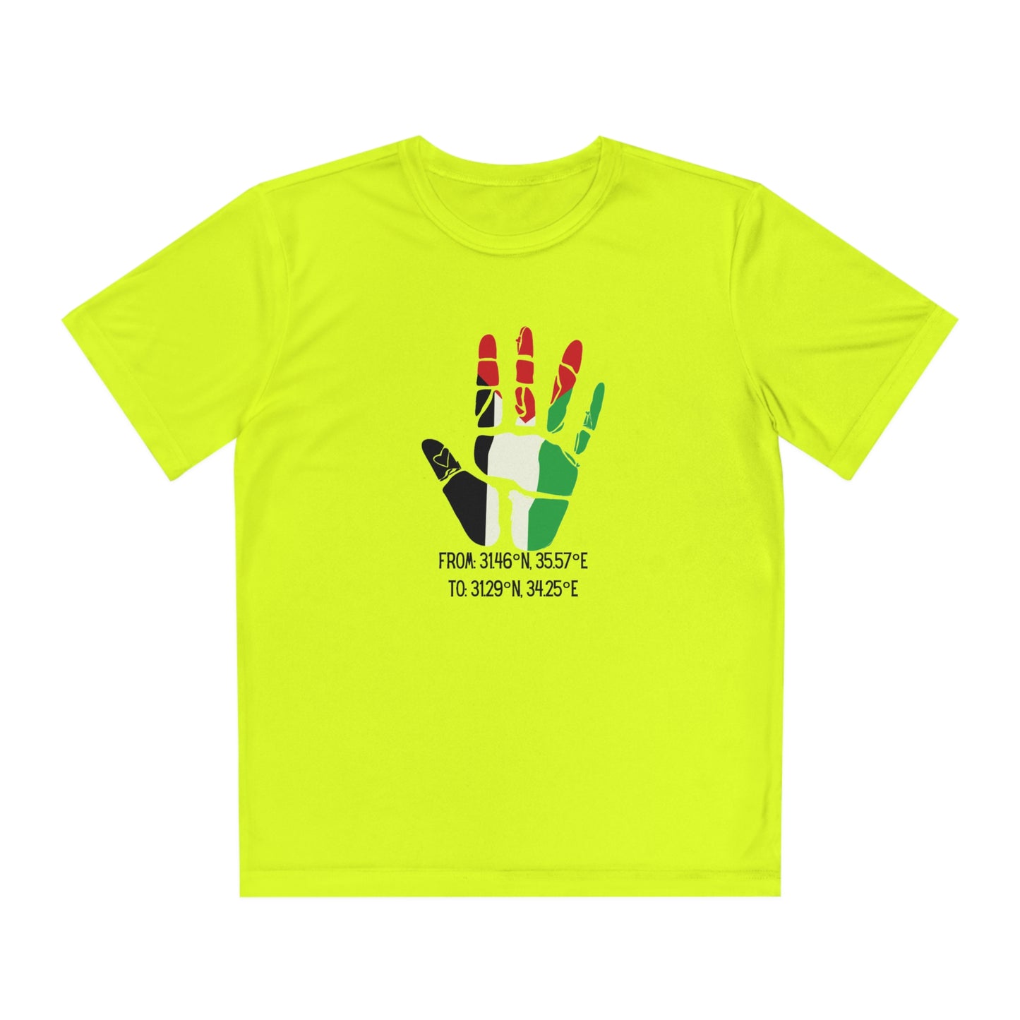Youth from the Jordan to the Mediterranean coordinates Competitor Tee. Palestine will be Free!