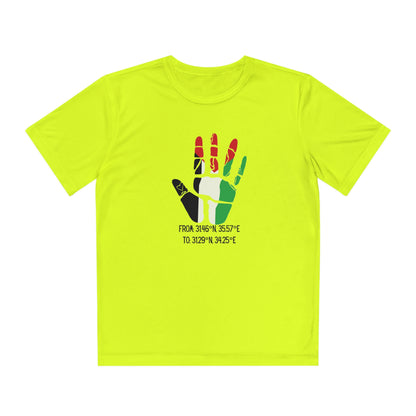 Youth from the Jordan to the Mediterranean coordinates Competitor Tee. Palestine will be Free!
