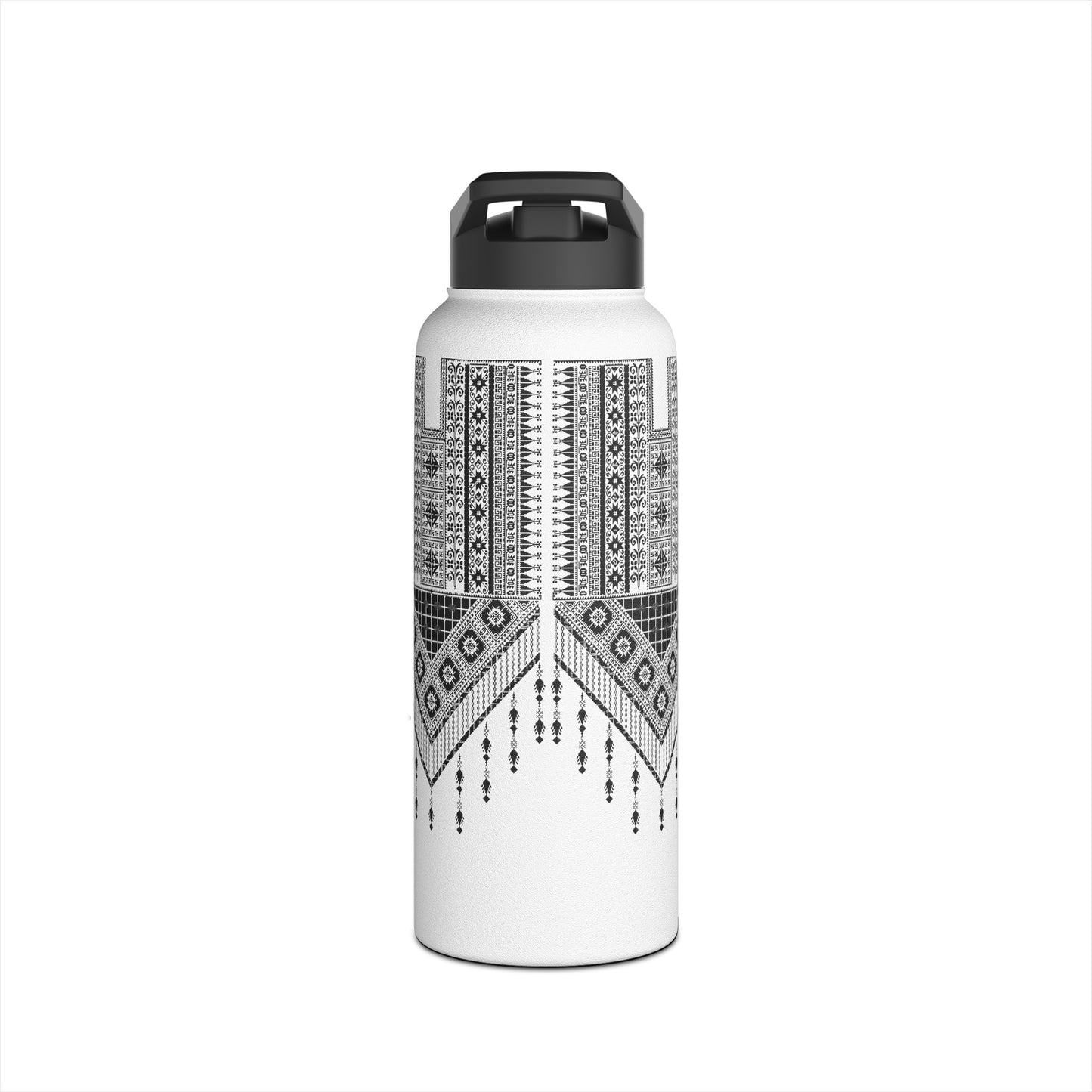 Stainless Steel H2O Bottle, Standard Lid. Palestinian Tatreez print/design