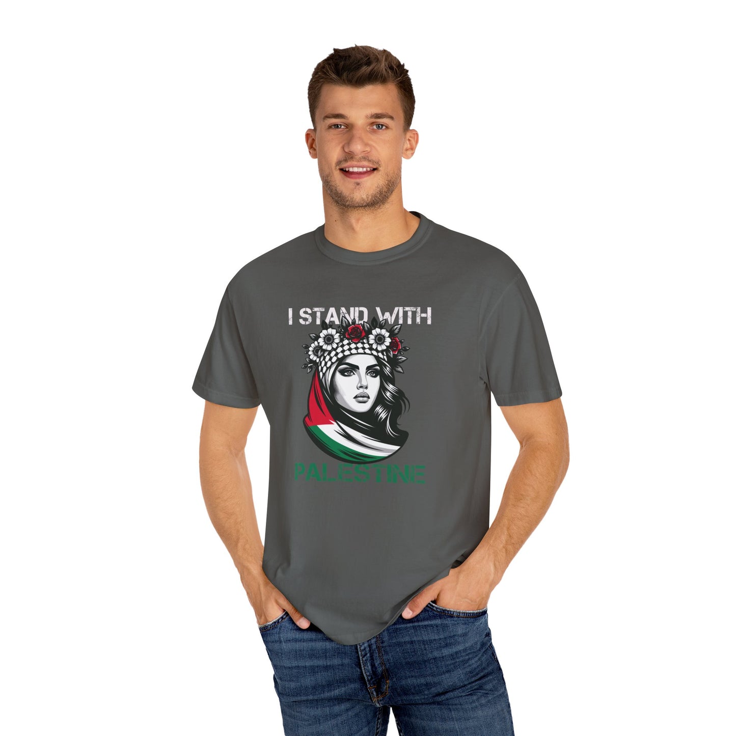 Unisex Garment-Dyed T-shirt, Palestine Flag, Resist, Arabic, Support the Cause in Style, Kuffiyeh, Keffiyeh, Resistance, Free Palestine