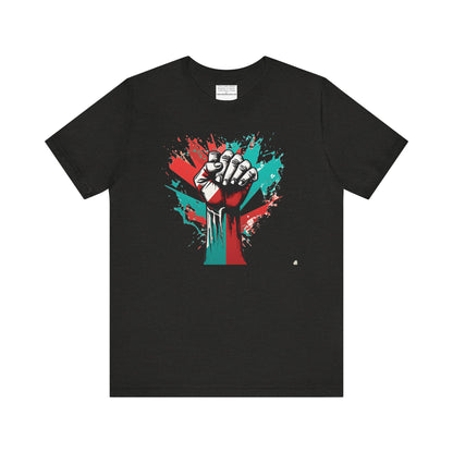Unisex Jersey Tee, Palestine Resistance hand, Support the Cause, Keffiyeh,Free Palestine, Protest, support in style, Arabic writing, kufiyah