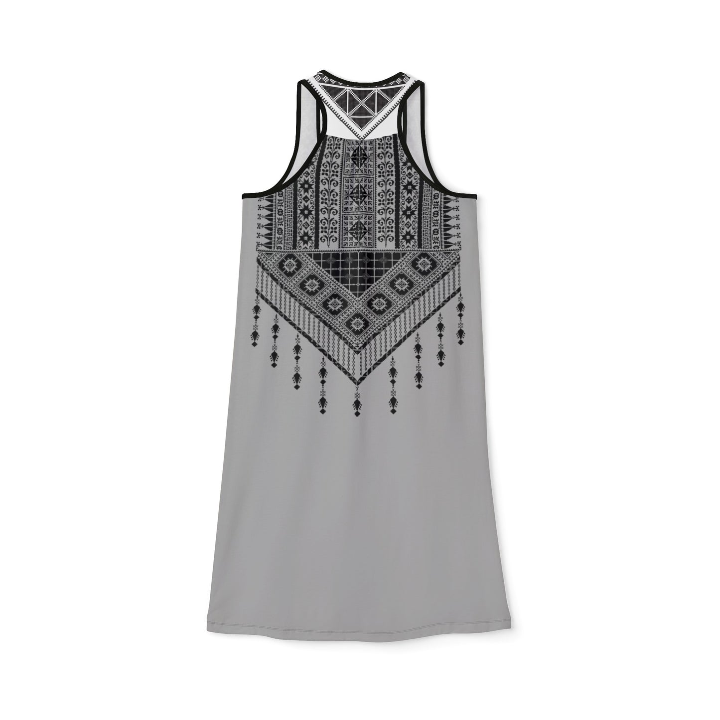 Black on light grey  black Tatreez with tassel Women's Racerback Dress (AOP)