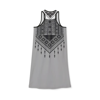 Black on light grey  black Tatreez with tassel Women's Racerback Dress (AOP)