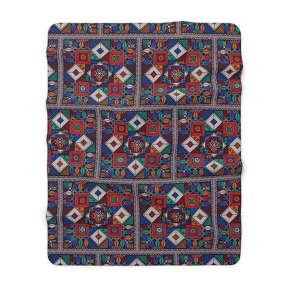 Sherpa Fleece Blanket, Tatreez design, blues
