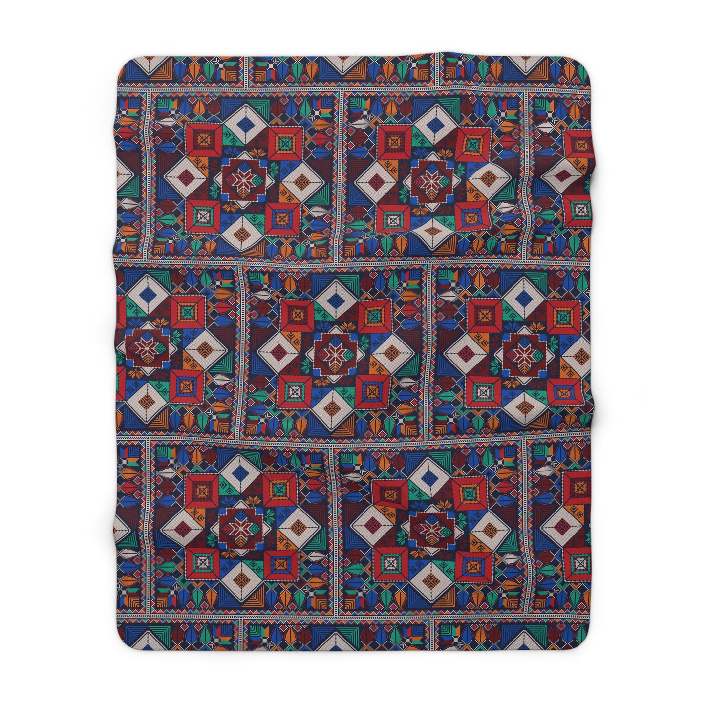 Sherpa Fleece Blanket, Tatreez design, blues
