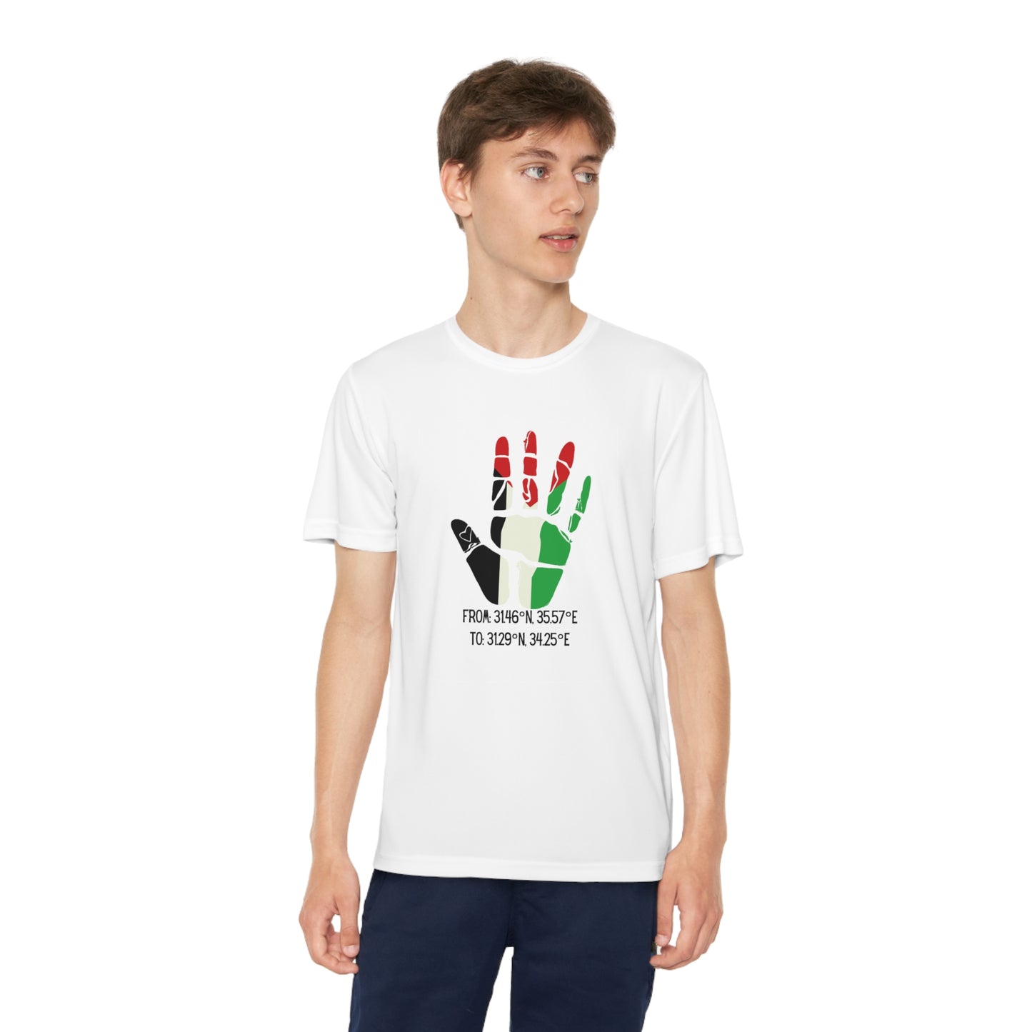 Youth from the Jordan to the Mediterranean coordinates Competitor Tee. Palestine will be Free!