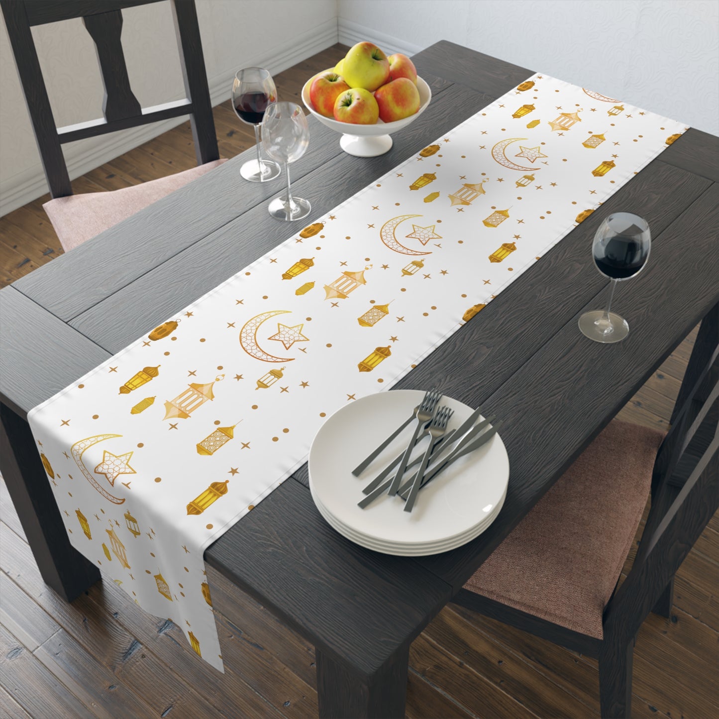 Table Runner (Cotton, Poly) star and moon, Islam, Ramadan, Eid, gold