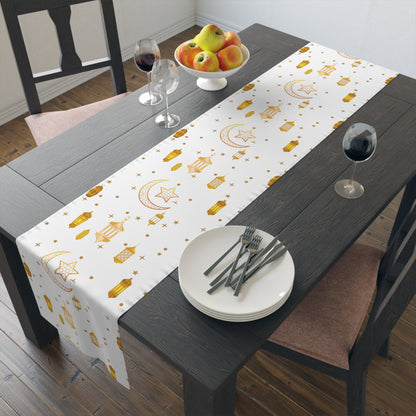 Table Runner (Cotton, Poly) star and moon, Islam, Ramadan, Eid, gold