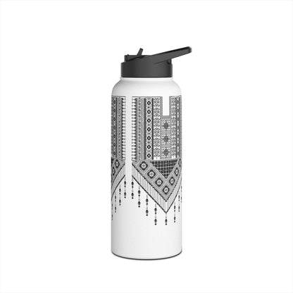 Stainless Steel H2O Bottle, Standard Lid. Palestinian Tatreez print/design