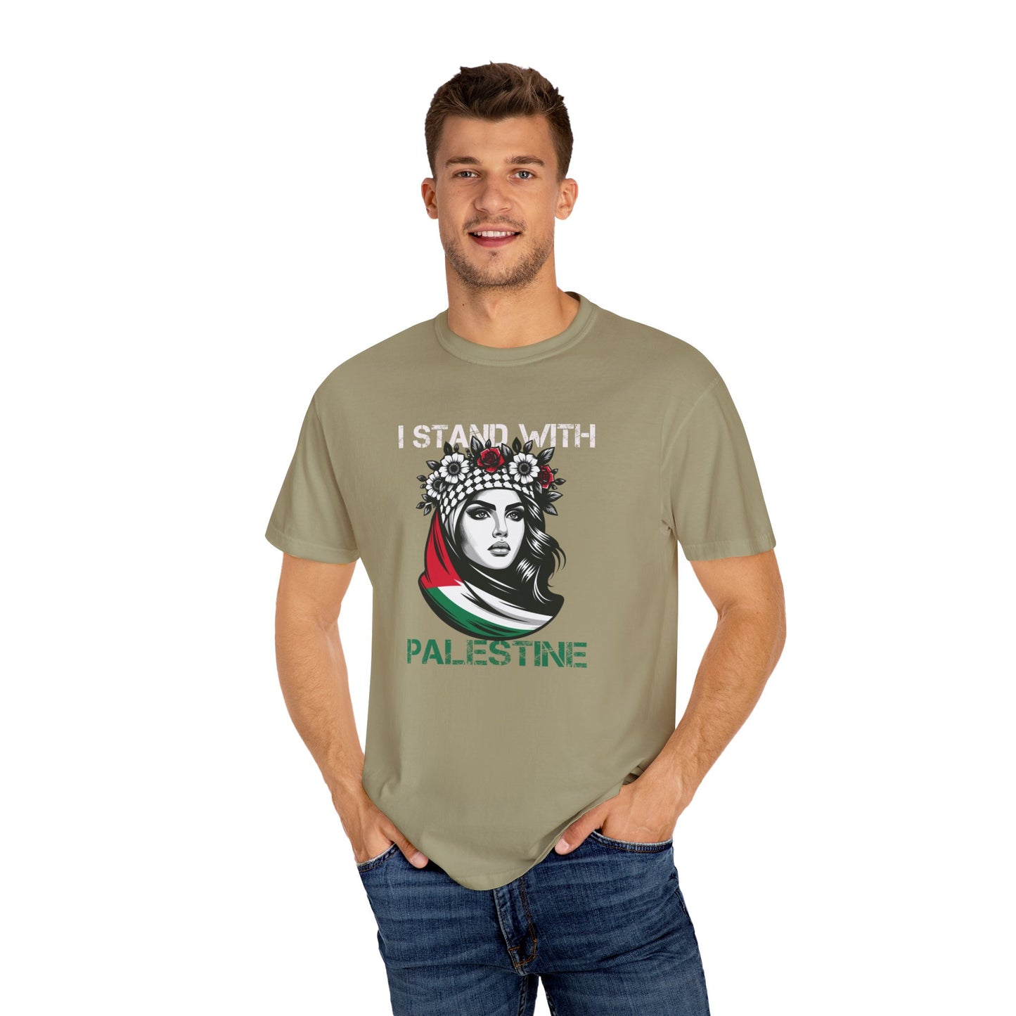 Unisex Garment-Dyed T-shirt, Palestine Flag, Resist, Arabic, Support the Cause in Style, Kuffiyeh, Keffiyeh, Resistance, Free Palestine