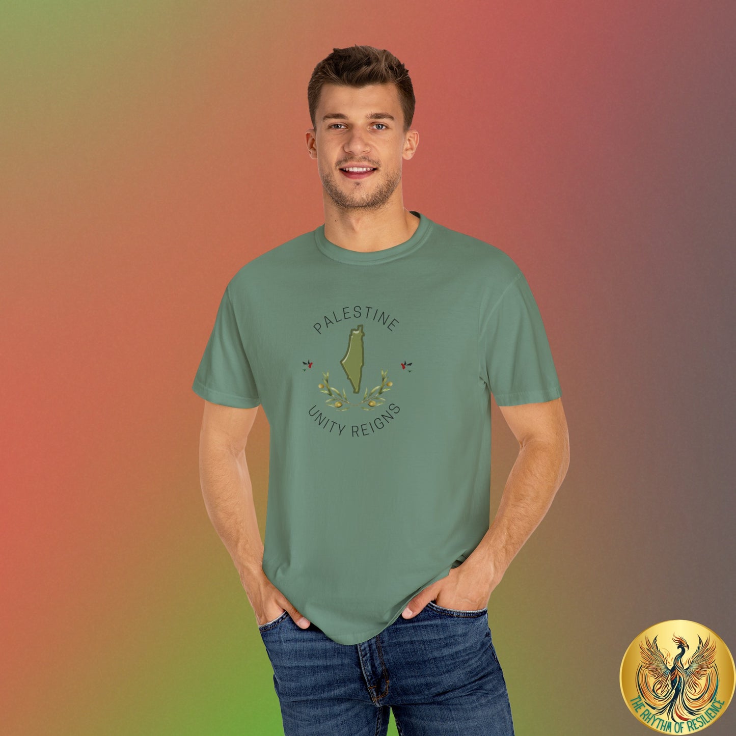 Palestine spring olive branch unity Unisex heart flag solidarity Garment-Dyed T-shirt