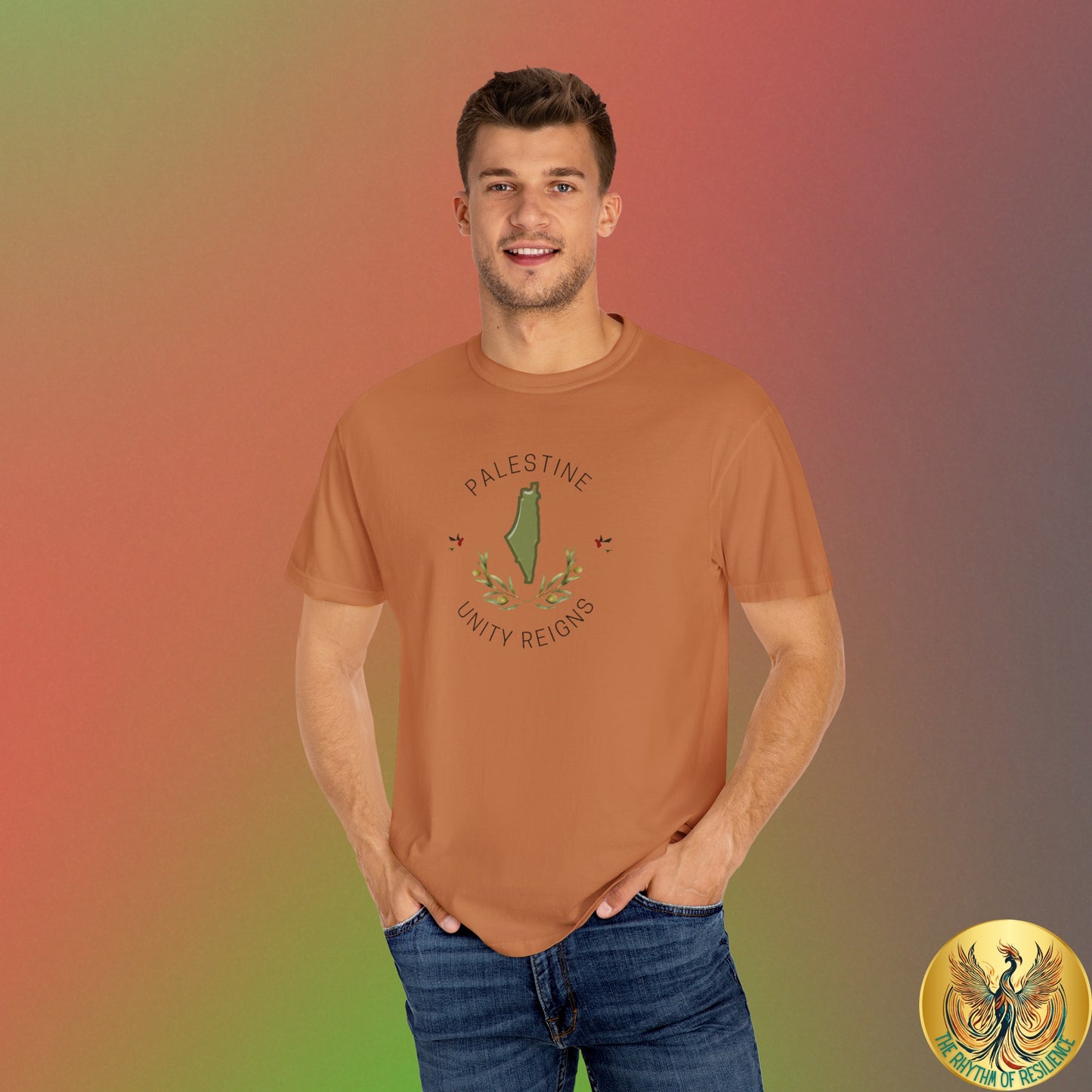 Palestine spring olive branch unity Unisex heart flag solidarity Garment-Dyed T-shirt
