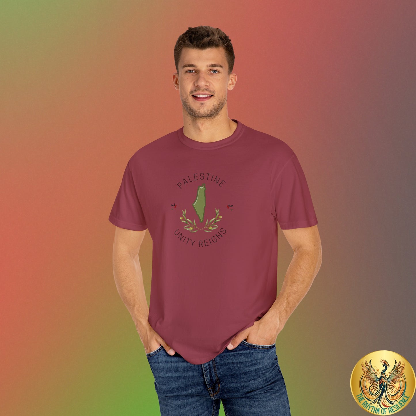 Palestine spring olive branch unity Unisex heart flag solidarity Garment-Dyed T-shirt