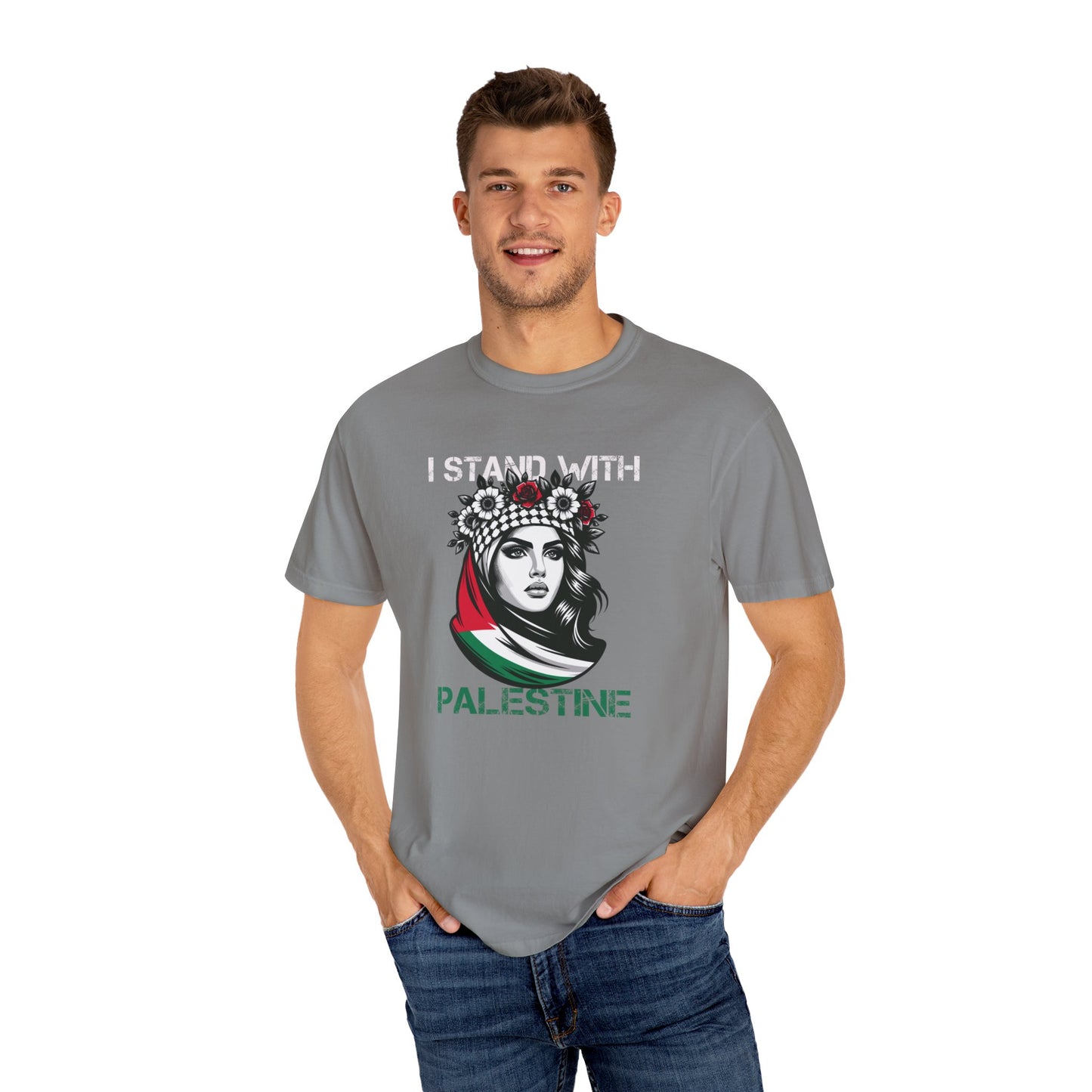 Unisex Garment-Dyed T-shirt, Palestine Flag, Resist, Arabic, Support the Cause in Style, Kuffiyeh, Keffiyeh, Resistance, Free Palestine