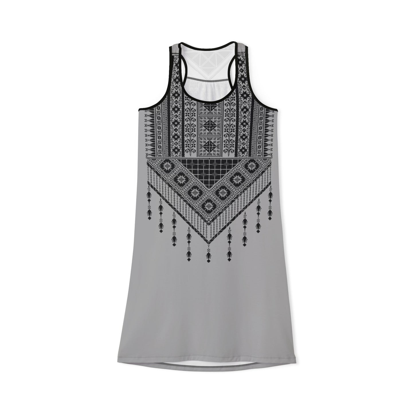 Black on light grey  black Tatreez with tassel Women's Racerback Dress (AOP)