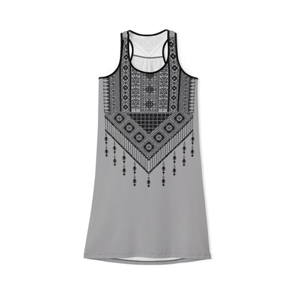Black on light grey  black Tatreez with tassel Women's Racerback Dress (AOP)