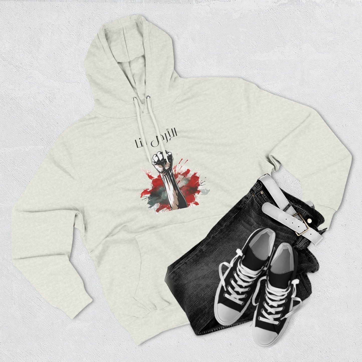 Fleece Hoodie  free Palestine, pro Palestine, resistance, solidarity, land is ours, Arabic, Arabic writing, support in style