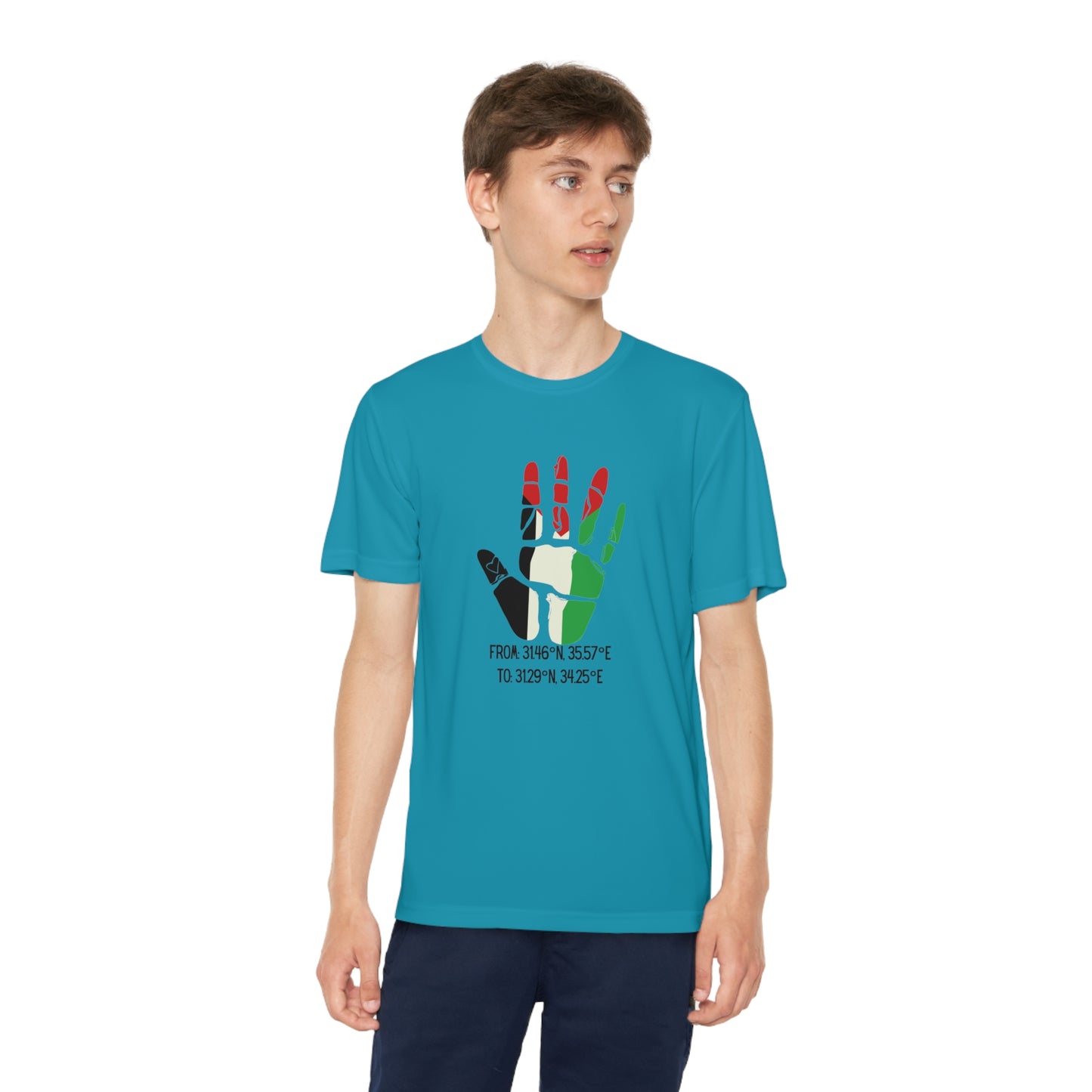 Youth from the Jordan to the Mediterranean coordinates Competitor Tee. Palestine will be Free!