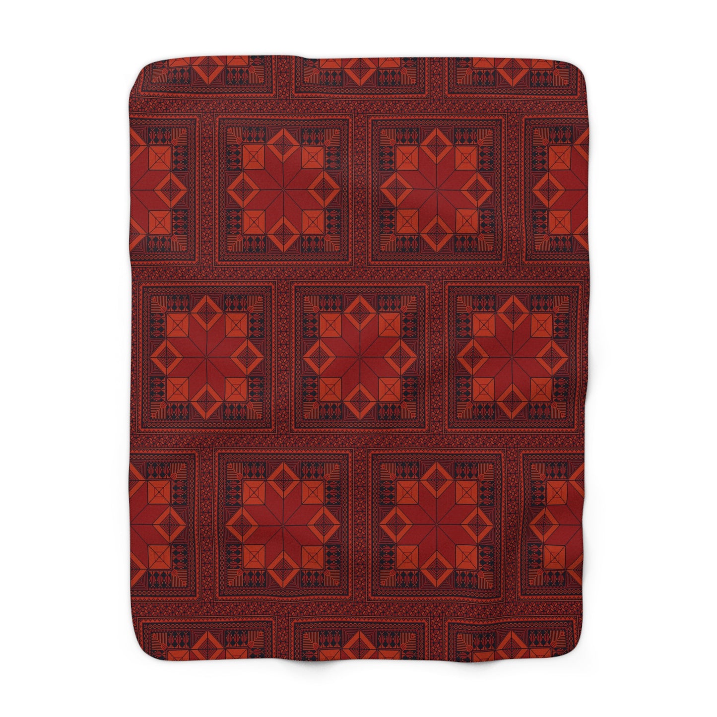 Sherpa Fleece Blanket, Tatreez design, Red, throw blanket, holiday, Eid, Ramadan