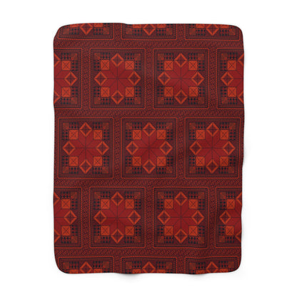 Sherpa Fleece Blanket, Tatreez design, Red, throw blanket, holiday, Eid, Ramadan