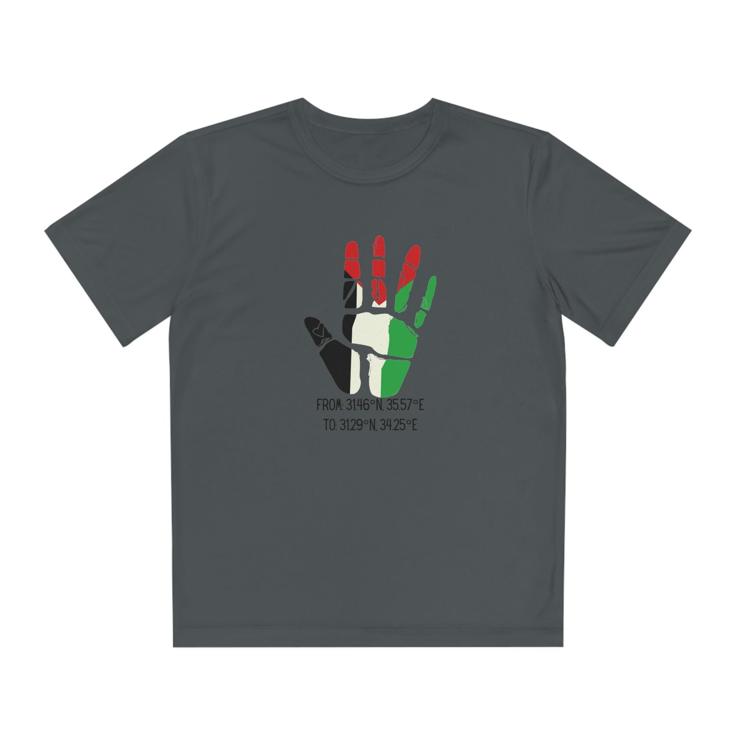 Youth from the Jordan to the Mediterranean coordinates Competitor Tee. Palestine will be Free!