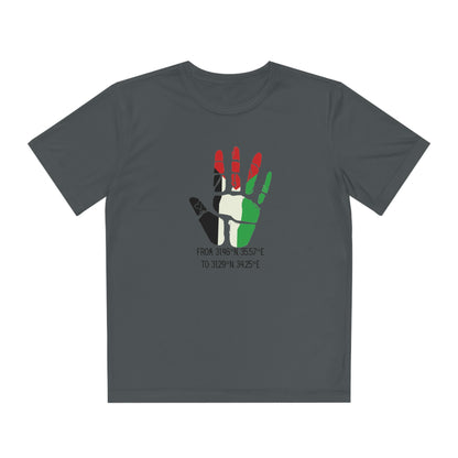 Youth from the Jordan to the Mediterranean coordinates Competitor Tee. Palestine will be Free!