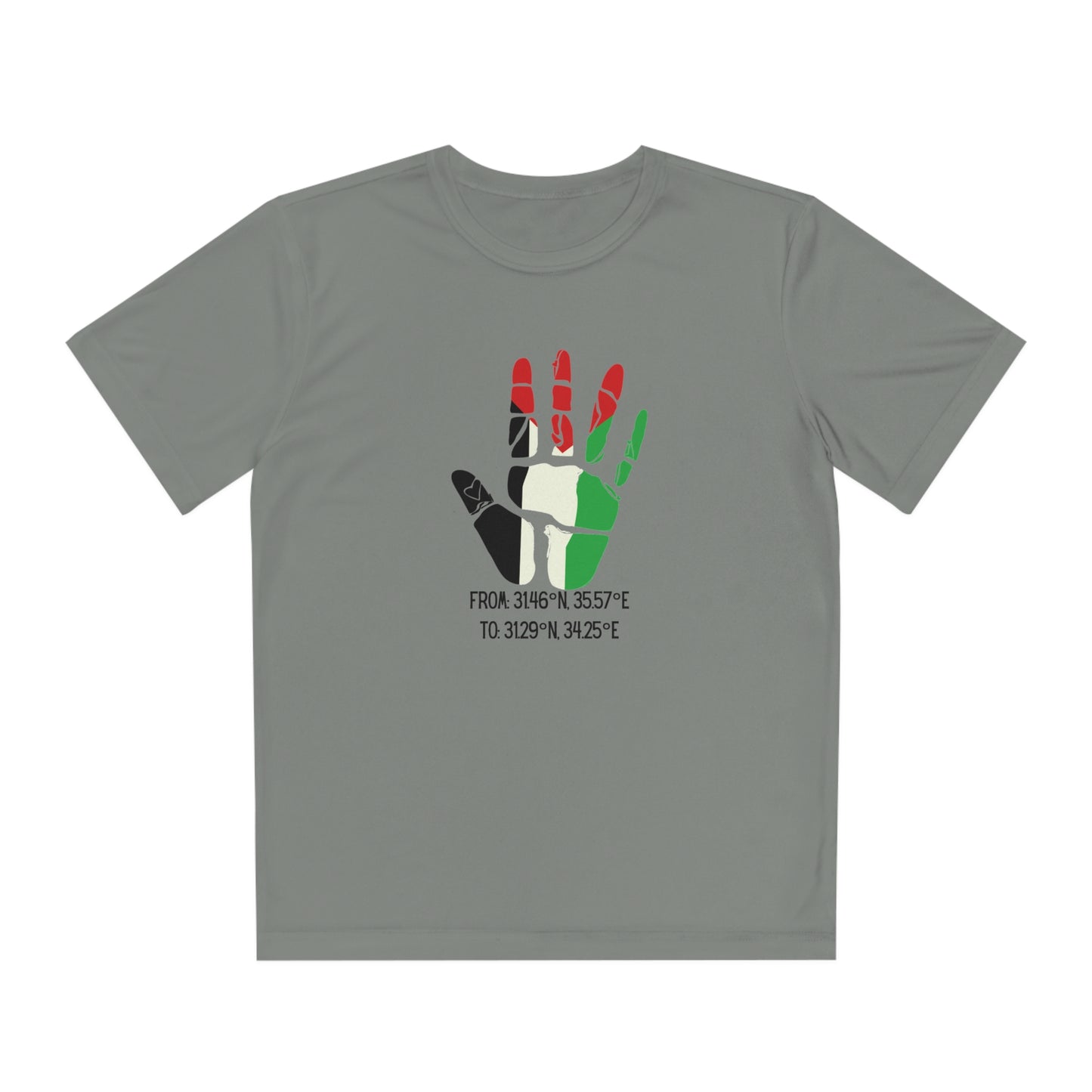 Youth from the Jordan to the Mediterranean coordinates Competitor Tee. Palestine will be Free!