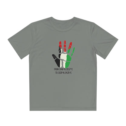 Youth from the Jordan to the Mediterranean coordinates Competitor Tee. Palestine will be Free!