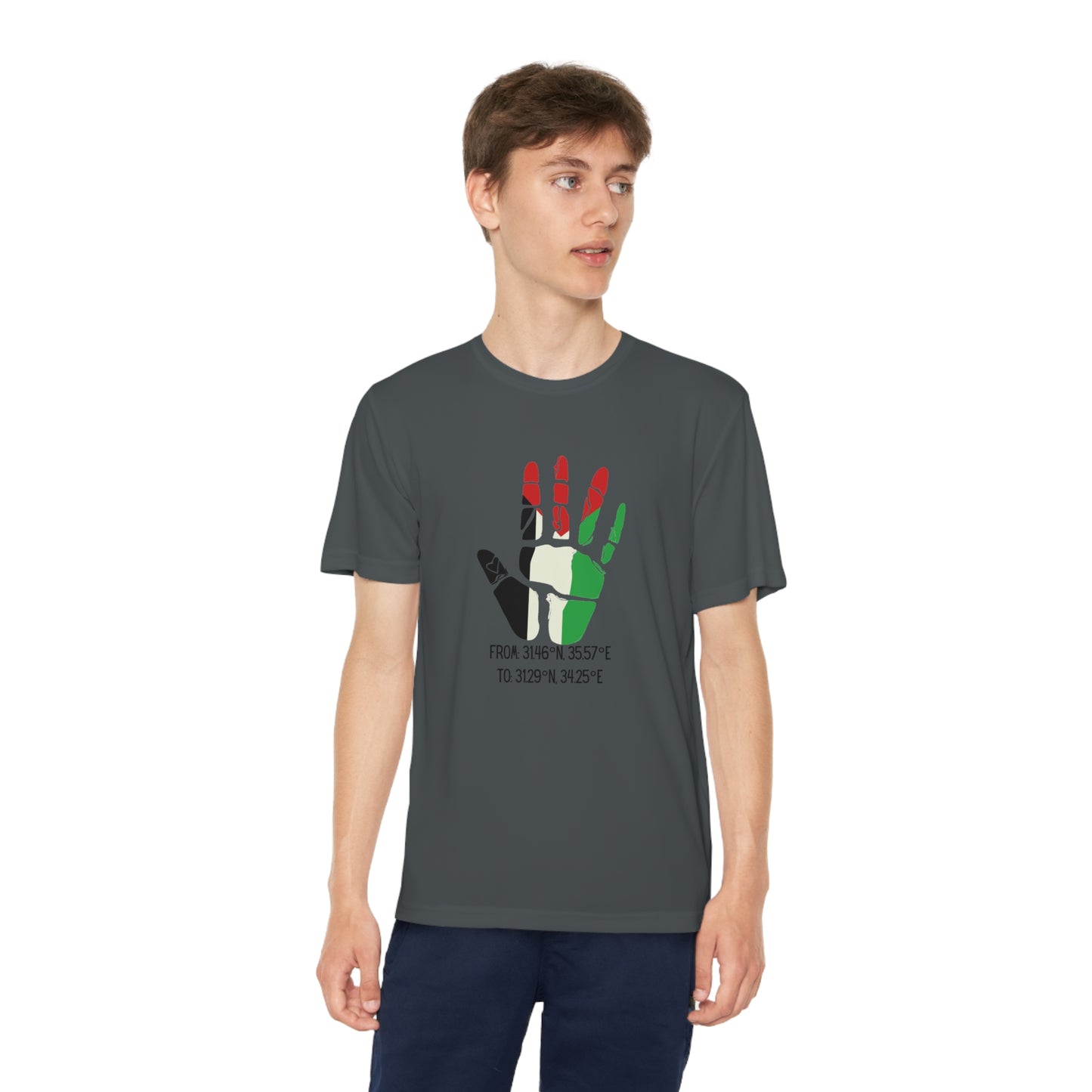 Youth from the Jordan to the Mediterranean coordinates Competitor Tee. Palestine will be Free!