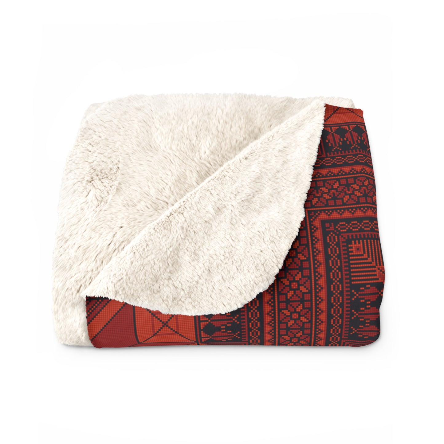 Sherpa Fleece Blanket, Tatreez design, Red, throw blanket, holiday, Eid, Ramadan
