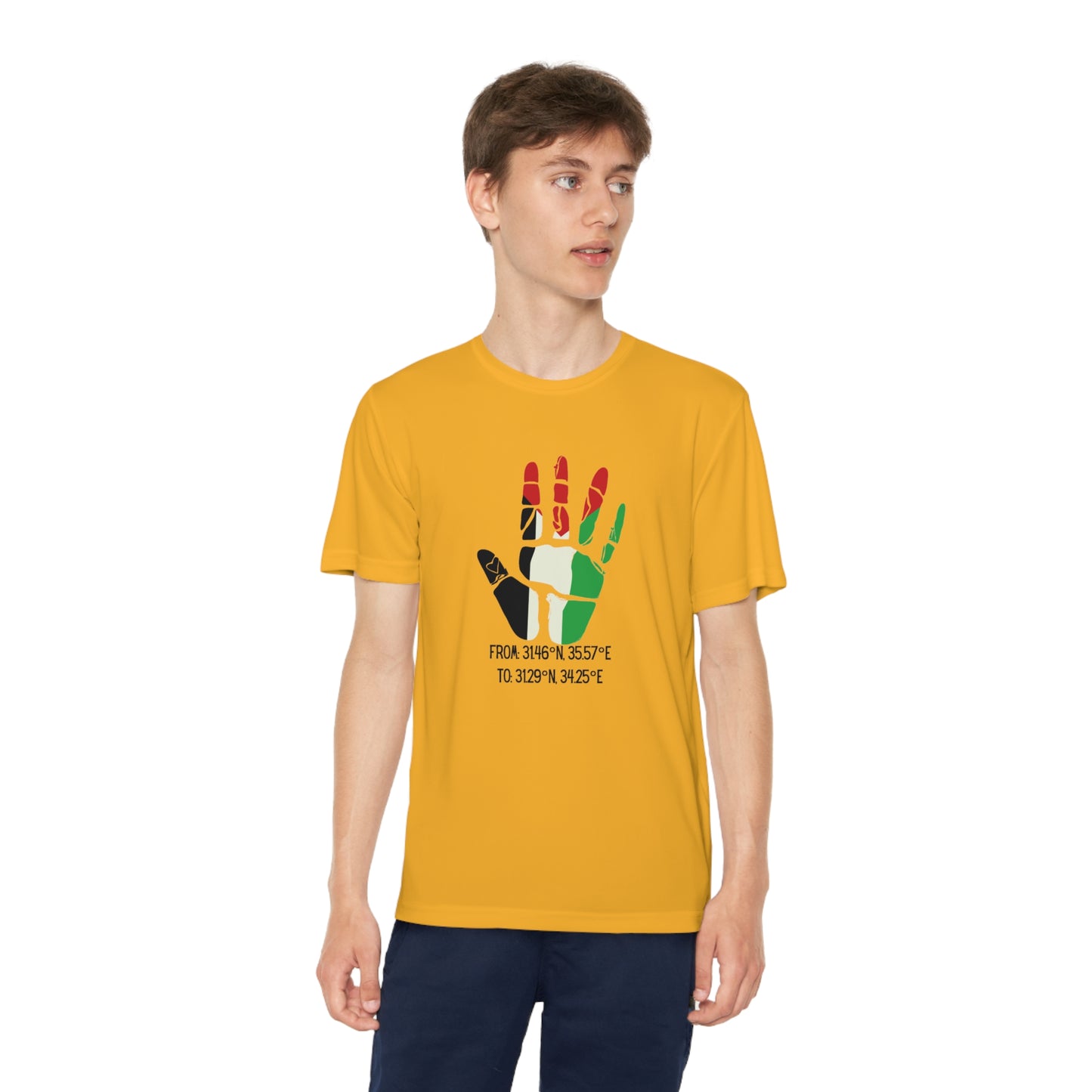 Youth from the Jordan to the Mediterranean coordinates Competitor Tee. Palestine will be Free!