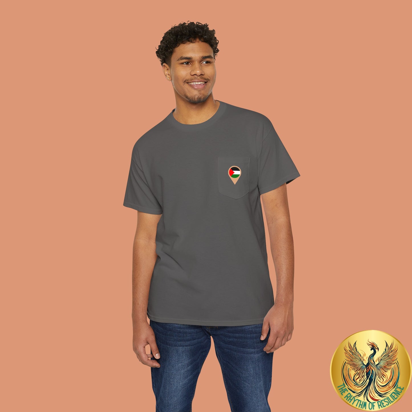 Palestine Location Pin Icon Unisex Heavy Cotton Pocket Tee
