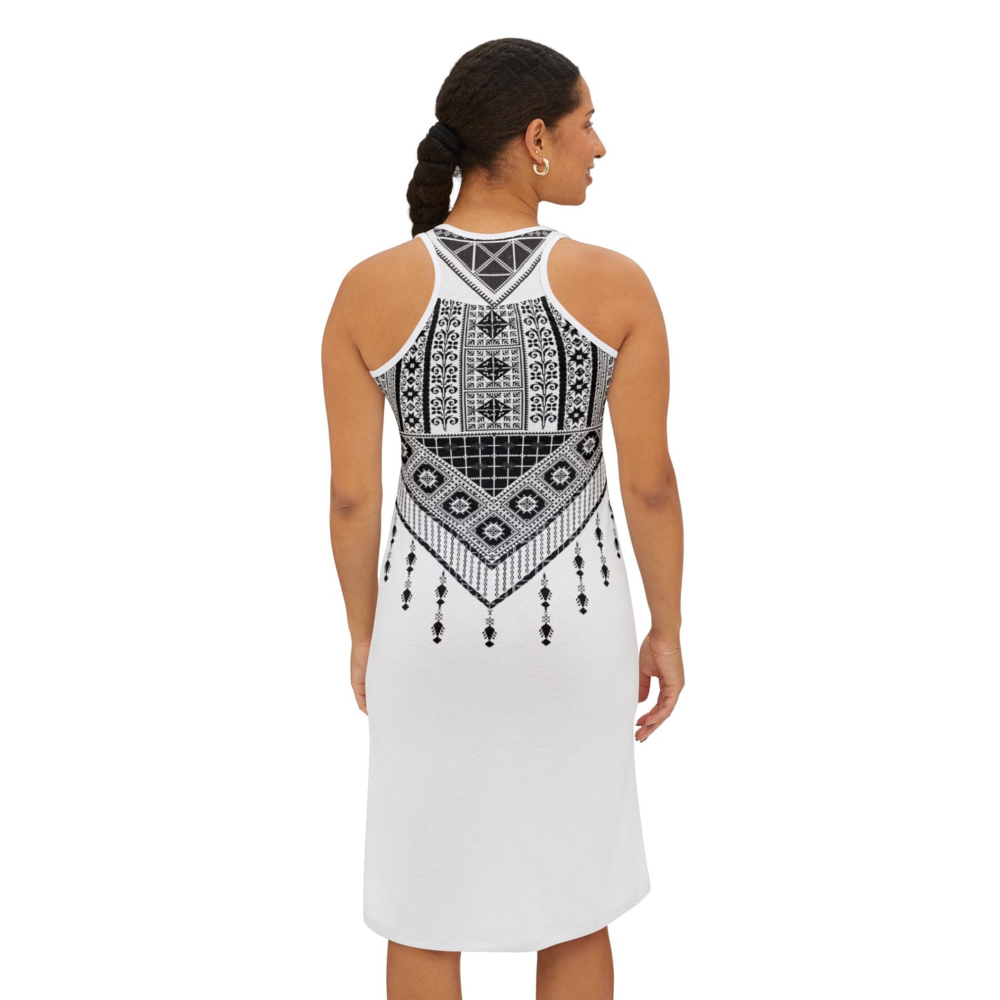 black and white tatreez with tassel Women's Racerback Dress (AOP)