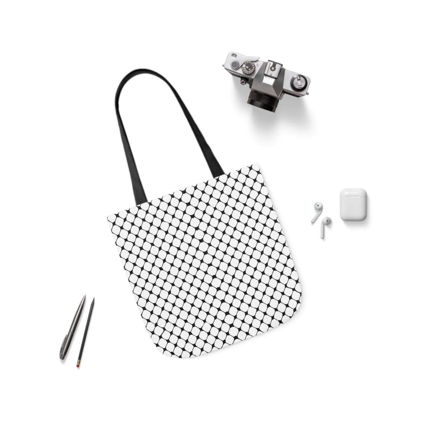 Black and white Kufiyah keffiyeh print Canvas Tote Bag, 5-Color Straps