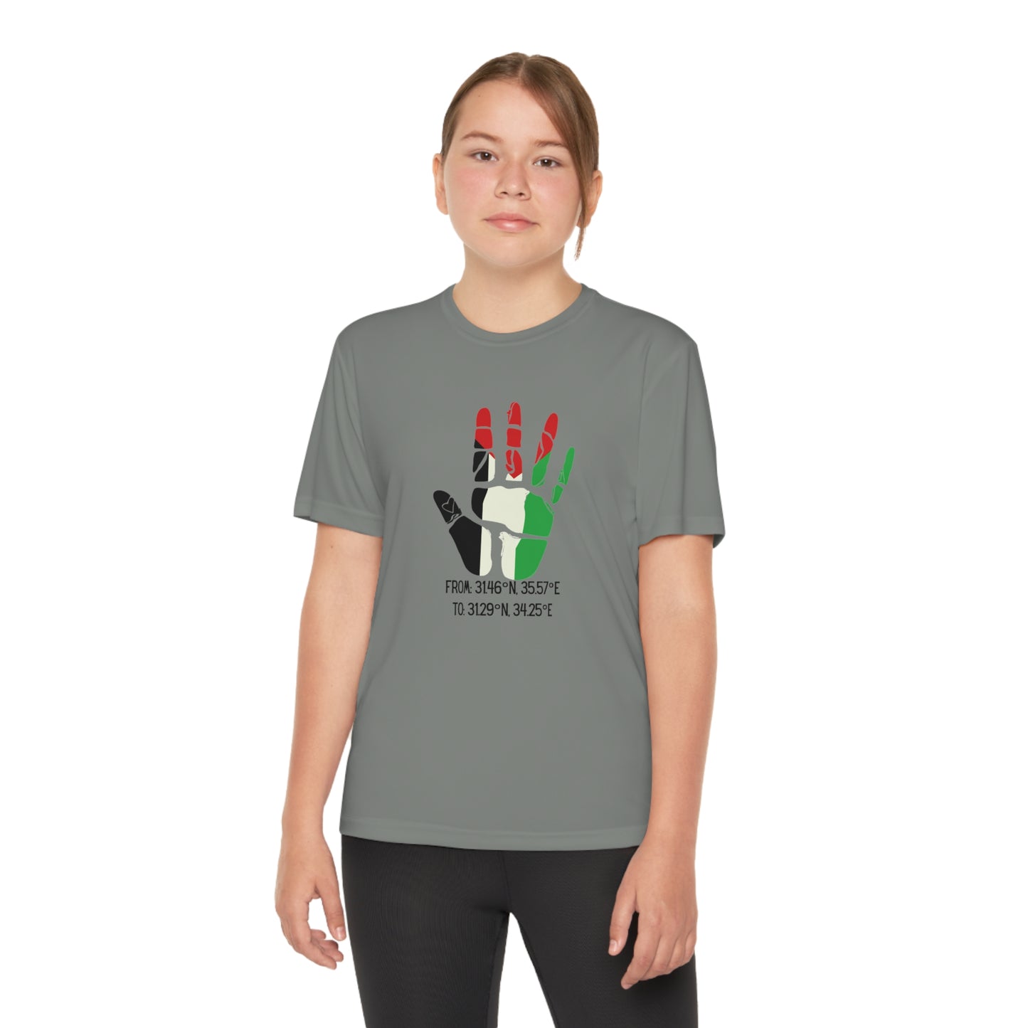 Youth from the Jordan to the Mediterranean coordinates Competitor Tee. Palestine will be Free!