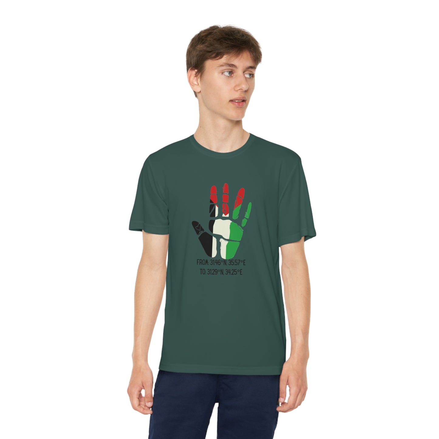 Youth from the Jordan to the Mediterranean coordinates Competitor Tee. Palestine will be Free!
