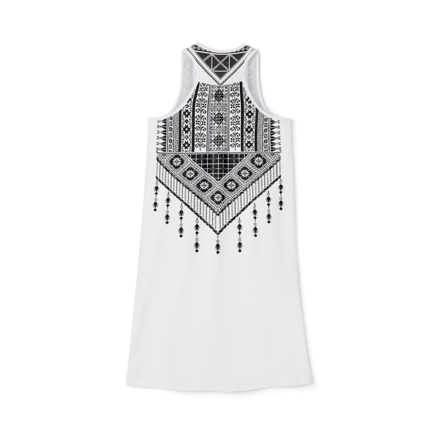 black and white tatreez with tassel Women's Racerback Dress (AOP)