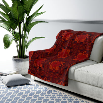 Sherpa Fleece Blanket, Tatreez design, Red, throw blanket, holiday, Eid, Ramadan