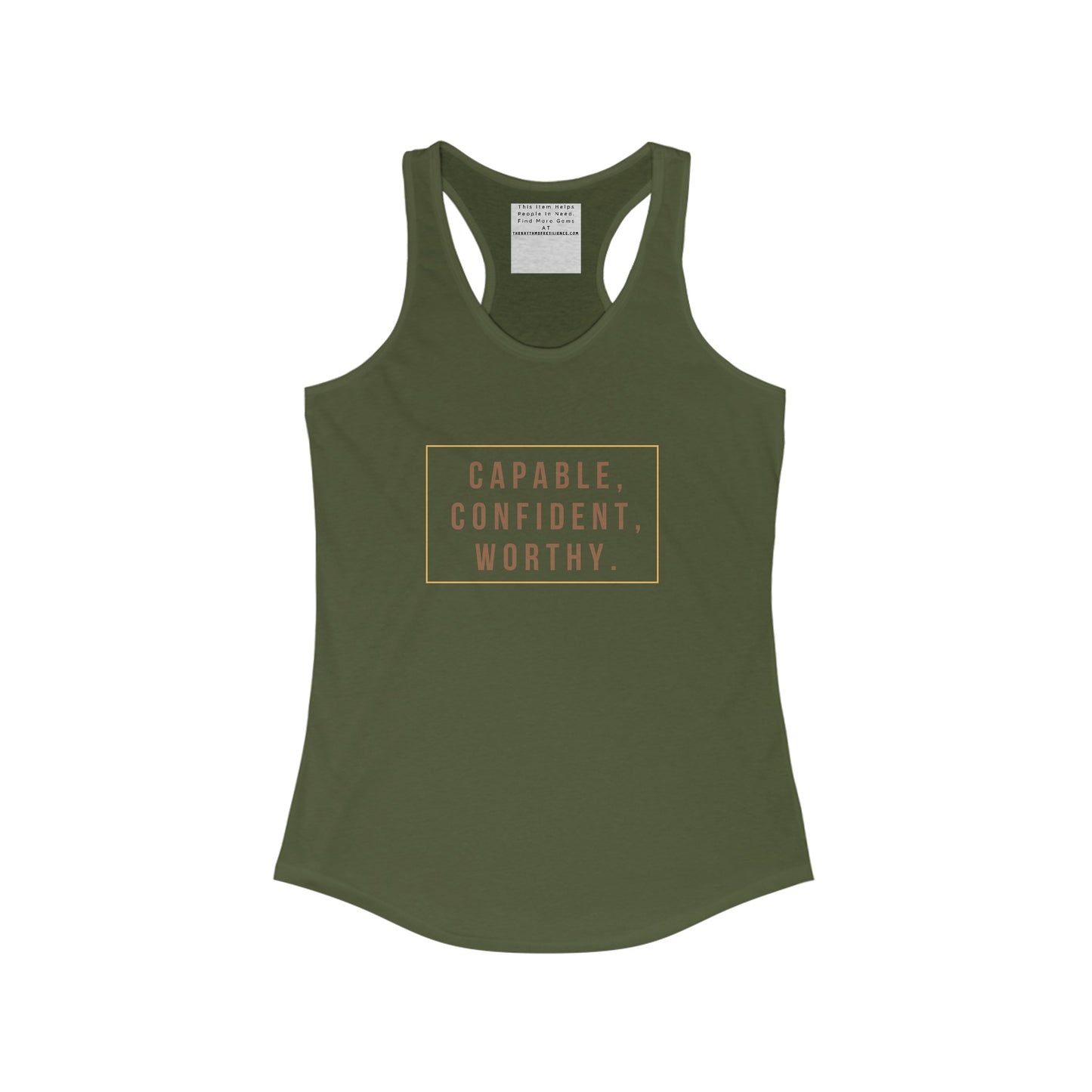 capable, confident, worth -Empowered and Unapologetic Women's Ideal Racerback Tank - Celebrating Self-Care, Self-Love, and Neurodiversity