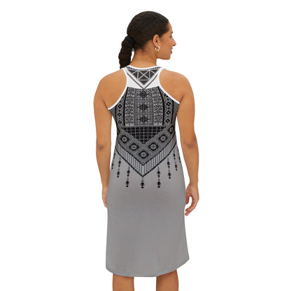 Black on light grey  black Tatreez with tassel Women's Racerback Dress (AOP)