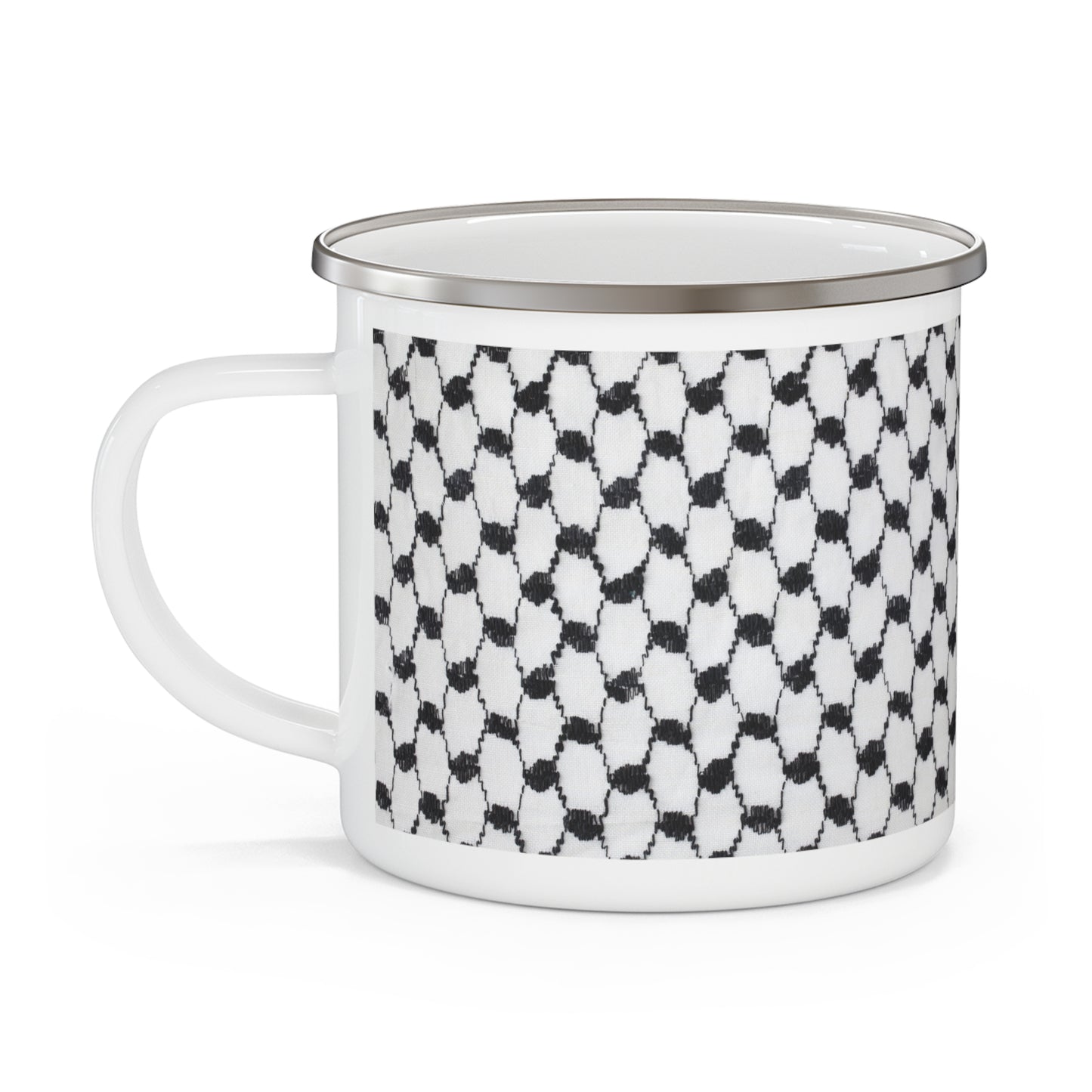 Black and white Kufiyah keffiyeh print Enamel Camping Mug