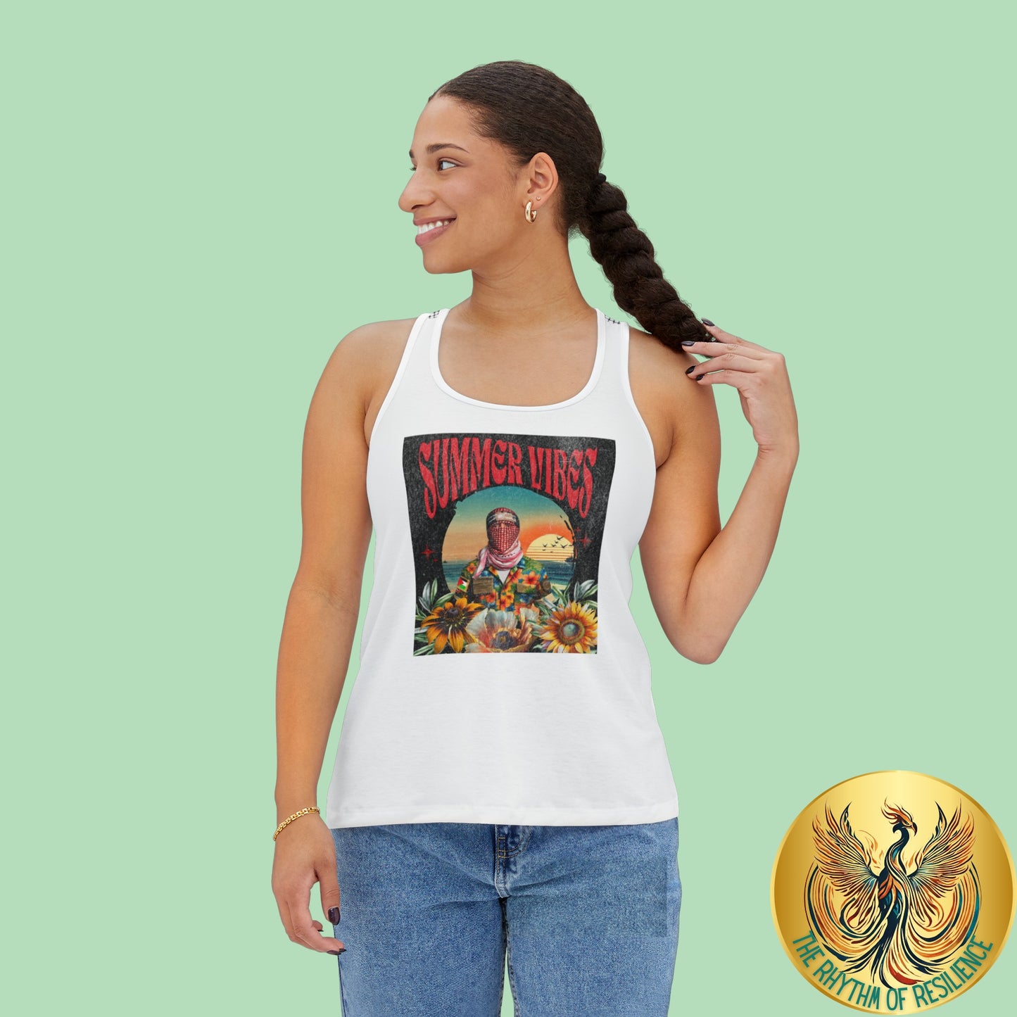Summer Vibes Black and White Kufiyah keffiyeh Print accents Women's Tank Top (AOP)
