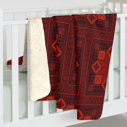 Sherpa Fleece Blanket, Tatreez design, Red, throw blanket, holiday, Eid, Ramadan