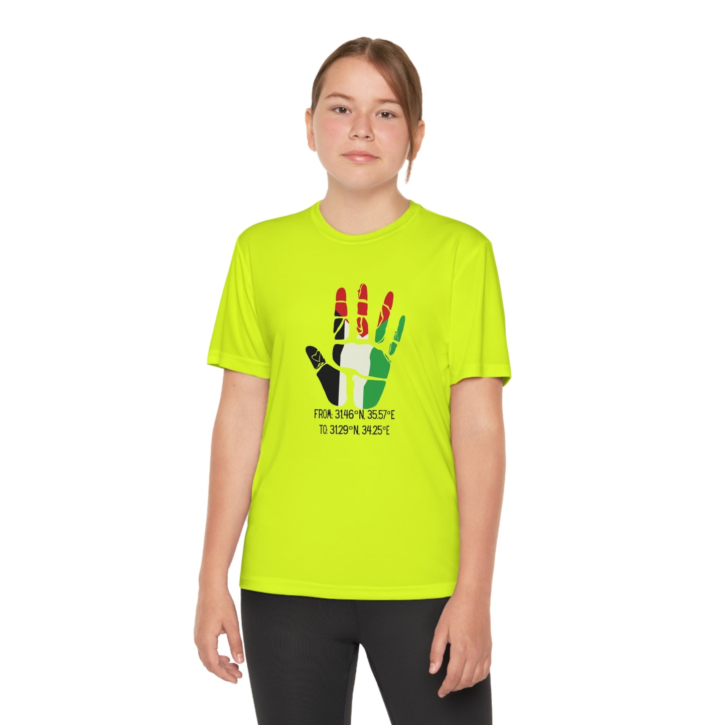Youth from the Jordan to the Mediterranean coordinates Competitor Tee. Palestine will be Free!