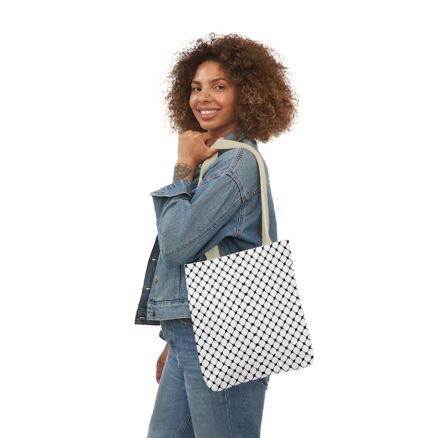 Black and white Kufiyah keffiyeh print Canvas Tote Bag, 5-Color Straps