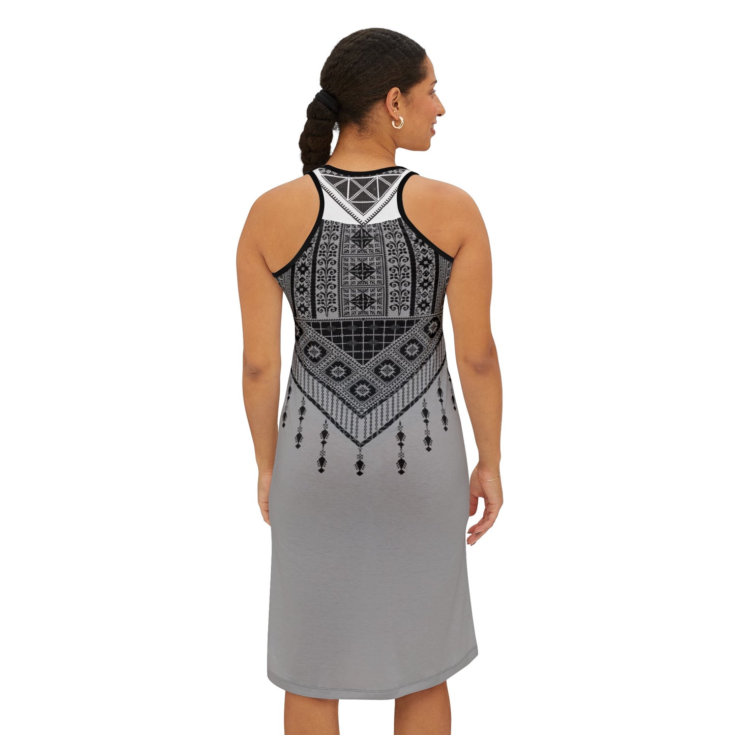Black on light grey  black Tatreez with tassel Women's Racerback Dress (AOP)