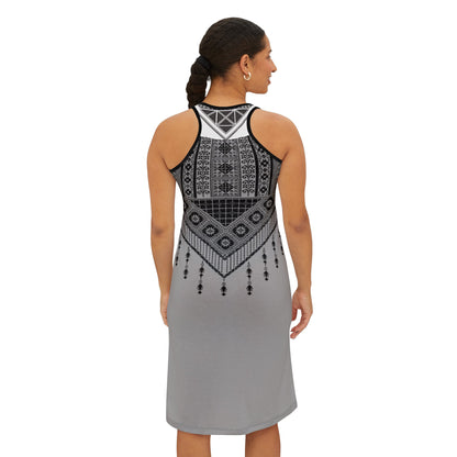 Black on light grey  black Tatreez with tassel Women's Racerback Dress (AOP)