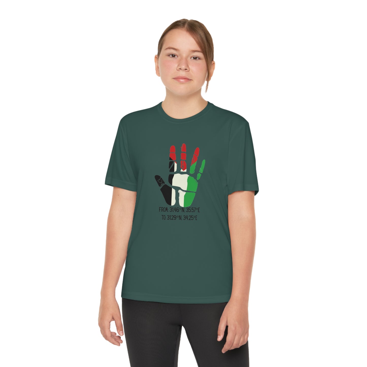 Youth from the Jordan to the Mediterranean coordinates Competitor Tee. Palestine will be Free!