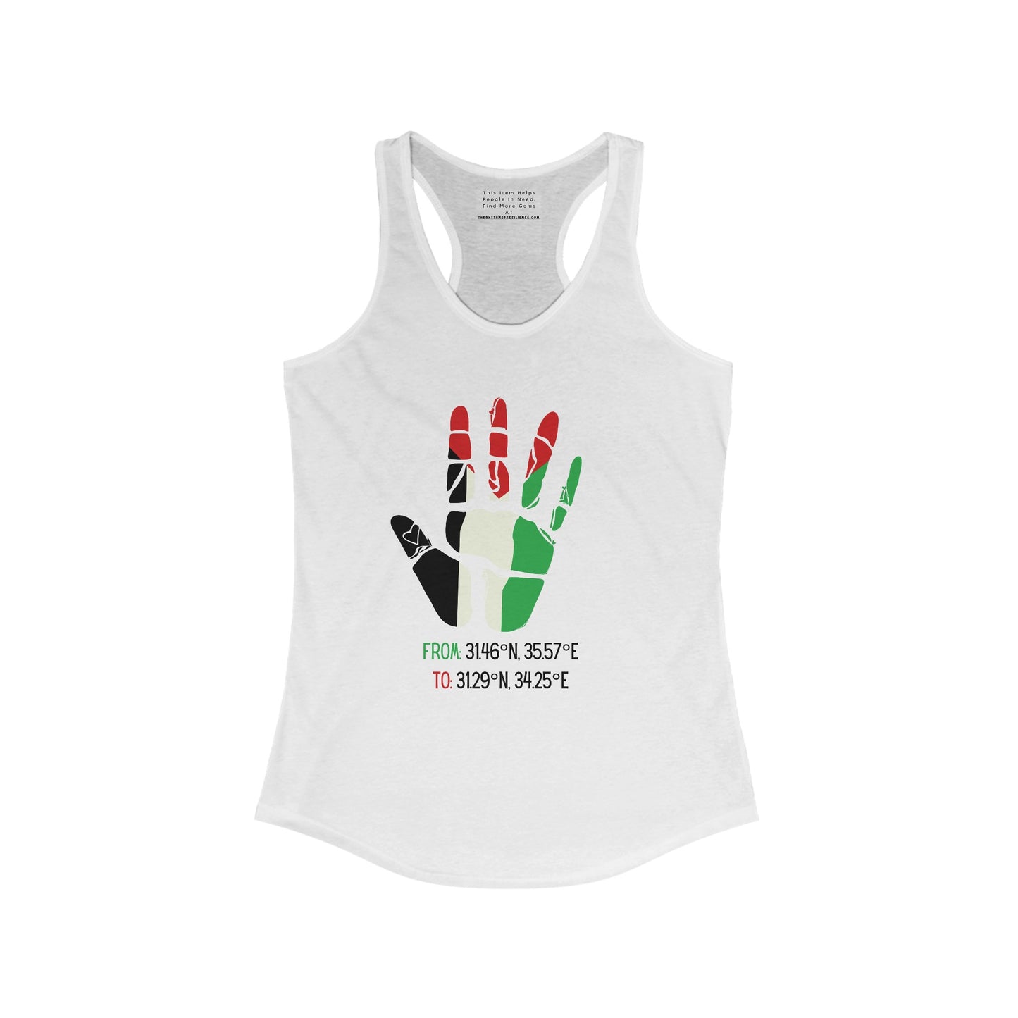 Free Palestine coordinates  Women's Ideal Racerback Tank
